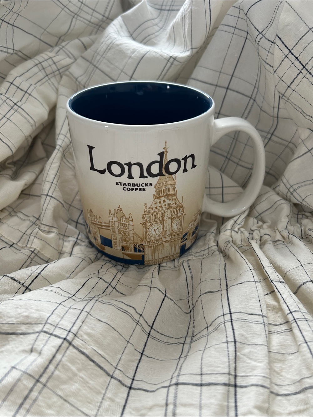 Starbucks London Mug - White Exterior with Dark Blue Interior NWOT
